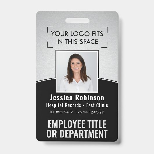 Werknemer Foto-ID Barcode Logo Silver Black Curve Badge (Front)