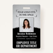Werknemer Foto-ID Barcode Logo Silver Black Curve Badge (Voorkant)