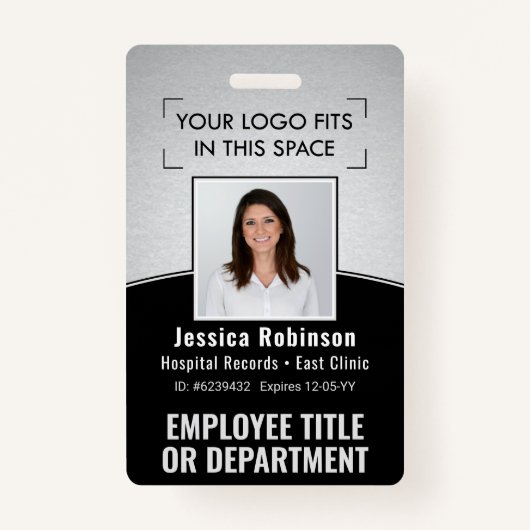 Werknemer Foto-ID Barcode Logo Silver Black Curve Badge (Voorkant)