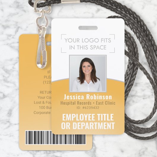 Werknemer Foto ID Barcode Uw Logo Gele Curve Badge