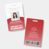 Werknemer Foto ID Barcode Uw Logo Rood Gebogen Badge (Voor- en achterkant)