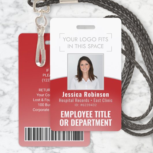 Werknemer Foto ID Barcode Uw Logo Rood Gebogen Badge