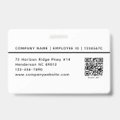 Werknemer Foto ID Bedrijf Logo QR Code Wit Zwart Badge (Back)