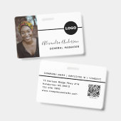 Werknemer Foto ID Bedrijf Logo QR Code Wit Zwart Badge (Front & Back)