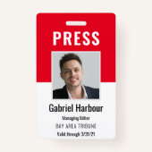 Werknemer Foto ID Journalist Press Pass Badge (Voorkant)