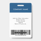 Werknemer Foto ID Logo Bar Code Blauw Badge (Achterkant)