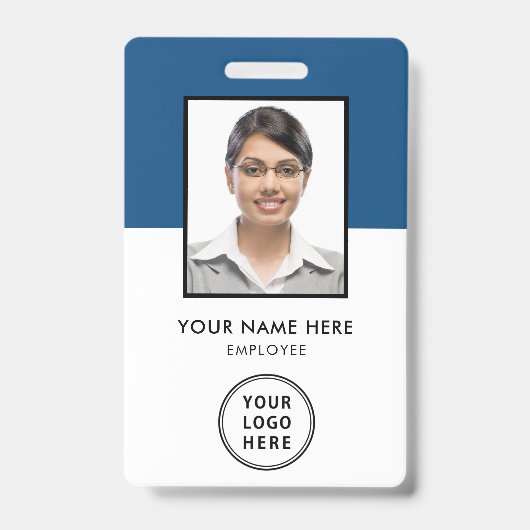 Werknemer Foto ID Logo Bar Code Blauw Badge (Voorzijde)