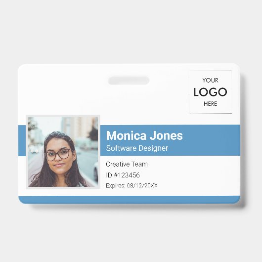 Werknemer foto ID logo blauw Badge (Voorzijde)