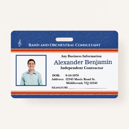Werknemer Foto-ID Logo Muziekleider Aangepast Badge (Voorkant)