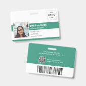 Werknemer Foto ID Logo QR Code Green Badge (Voor- en achterkant)
