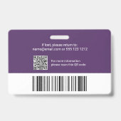 Werknemer Foto ID Logo QR Code Paars Badge (Achterkant)