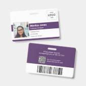 Werknemer Foto ID Logo QR Code Paars Badge (Voor- en achterkant)