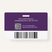 Werknemer Foto-ID Logo QR-code Paars Badge (Achterkant)