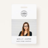 Werknemer Foto ID Modern Minimalist QR Code Naam Badge (Voorkant)