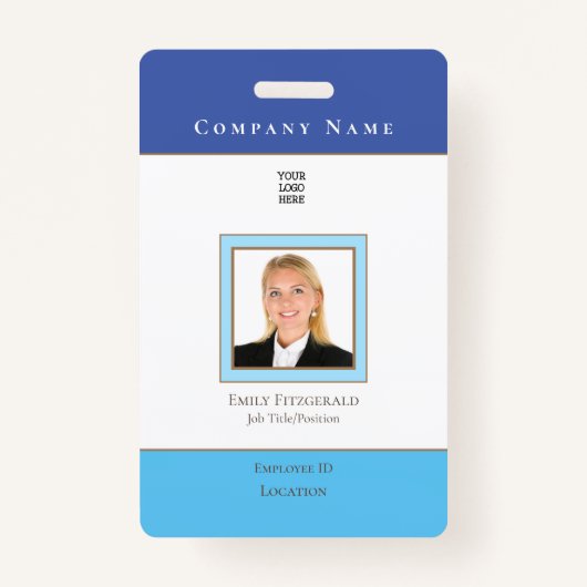 Werknemer Foto-ID Naam Logo Blue Gold Badge (Voorkant)