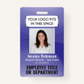 Werknemer Foto ID QR Barcode Uw Logo Paarse boog Badge (Voorkant)