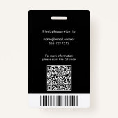 Werknemer Foto ID QR Code Black Badge (Achterkant)