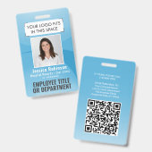 Werknemer foto ID QR-code logo turquoise blauw boo Badge (Voor- en achterkant)