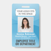 Werknemer Foto ID QR-code Logo Turquoise Blauwe Bo Badge (Voorzijde)