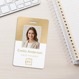 Werknemer Foto ID QR Code Logo Wit Geborsteld Goud Badge