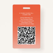 Werknemer Foto-ID QR-streepjescode Uw Logo Oranje Badge (Achterkant)