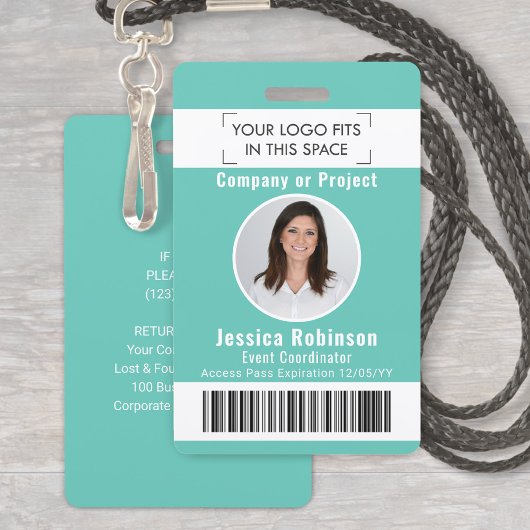 Werknemer Foto-ID streepjescode Logo Blauwgroen to Badge
