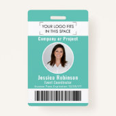 Werknemer Foto-ID streepjescode Logo Blauwgroen to Badge (Voorkant)