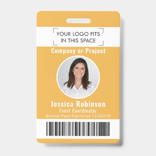 Werknemer Foto-ID streepjescode Logo Gele toegangs Badge (Front)