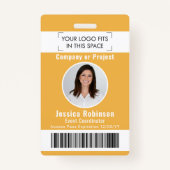 Werknemer Foto-ID streepjescode Logo Gele toegangs Badge (Voorkant)