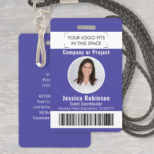 Werknemer Foto ID streepjescode Logo Paarse toegan Badge