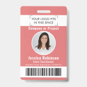 Werknemer Foto ID streepjescode Logo Roze toegangs Badge (Voorzijde)