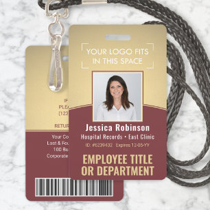 Werknemer Foto ID Streepjescode Logo Wijnrood Goud Badge