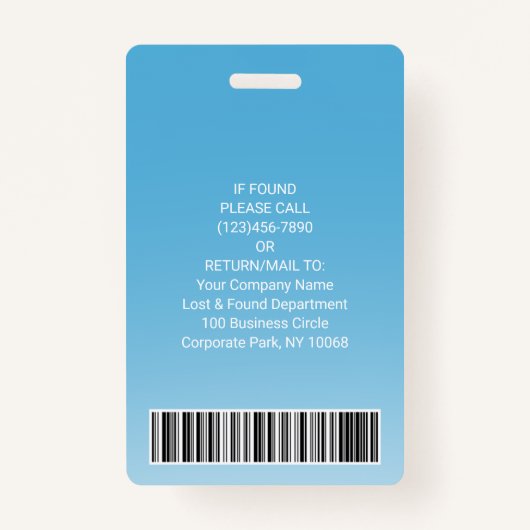 Werknemer Foto-ID streepjescode Uw Logo blauwe cur Badge (Achterkant)