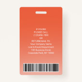 Werknemer Foto-ID streepjescode Uw Logo Oranje cur Badge (Achterkant)