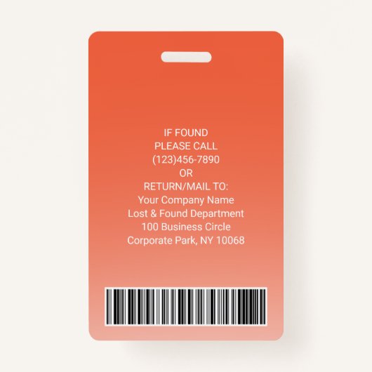 Werknemer Foto-ID streepjescode Uw Logo Oranje cur Badge (Achterkant)