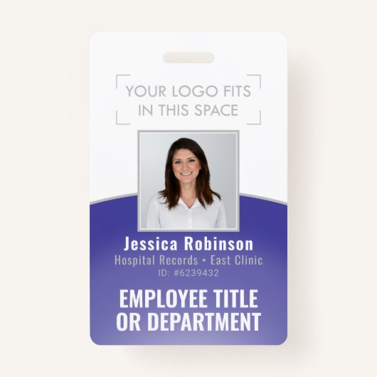 Werknemer Foto-ID streepjescode Uw Logo Paarse cur Badge (Voorkant)
