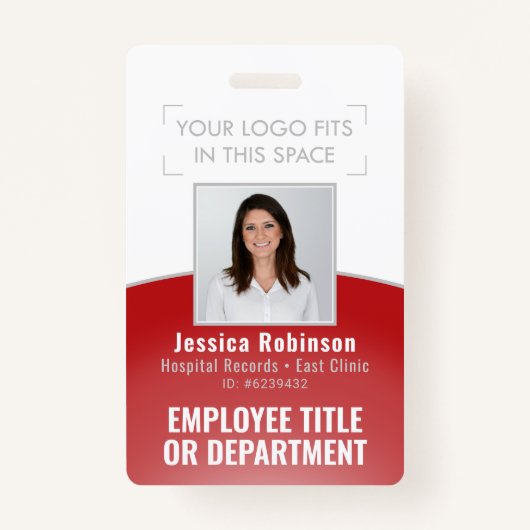 Werknemer Foto-ID-streepjescode Uw Logo rode curve Badge (Voorkant)