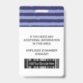 Werknemer foto logo & barcode blauwe strepen badge (Achterkant)