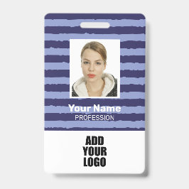 Werknemer foto logo & barcode blauwe strepen badge