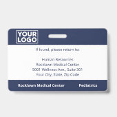 Werknemer Foto Logo Barcode Navy Blue Hospital ID Badge (Achterkant)