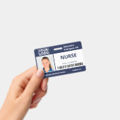 Werknemer Foto Logo Barcode Navy Blue Hospital ID Badge (Handheld)