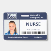 Werknemer Foto Logo Barcode Navy Blue Hospital ID Badge (Voorzijde)