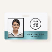 Werknemer Foto Logo Blauwgroen Groen Metallic Badge (Voorkant)