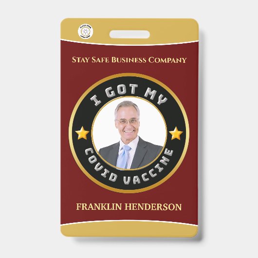 Werknemer Foto Logo Covid Vaccinated Custom Badge (Voorzijde)