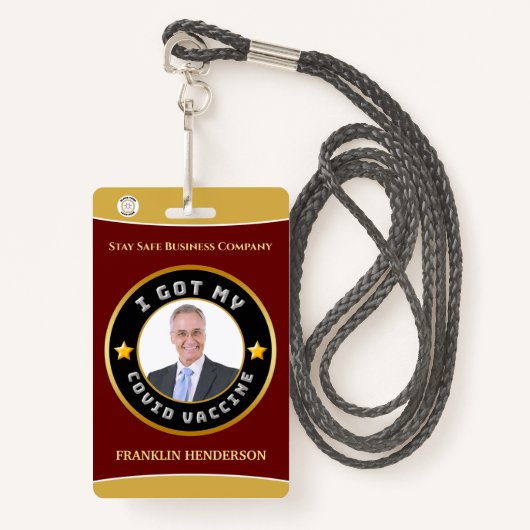 Werknemer Foto Logo Covid Vaccinated Custom Badge (Voorkant met draagriem)