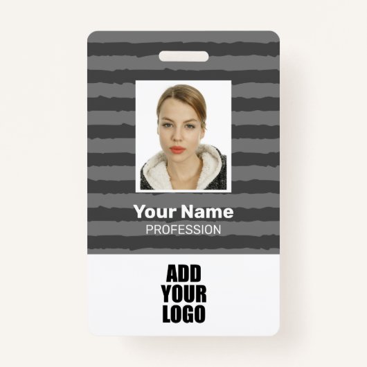 Werknemer Foto Logo en streepjescode grijze stripe Badge (Voorkant)