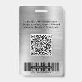 Werknemer Foto Logo QR Bar Codes Silver Badge (Achterkant)