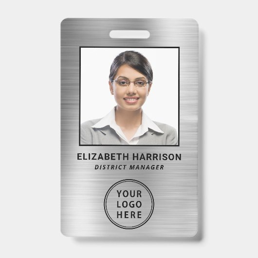 Werknemer Foto Logo QR Bar Codes Silver Badge (Voorzijde)