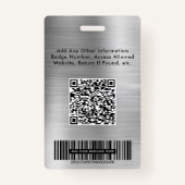 Werknemer Foto Logo QR Bar Codes Silver Badge (Achterkant)