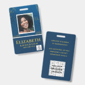 WERKNEMER FOTO PAS QR Code Barcode Blauw Goud Badge (Voor- en achterkant)